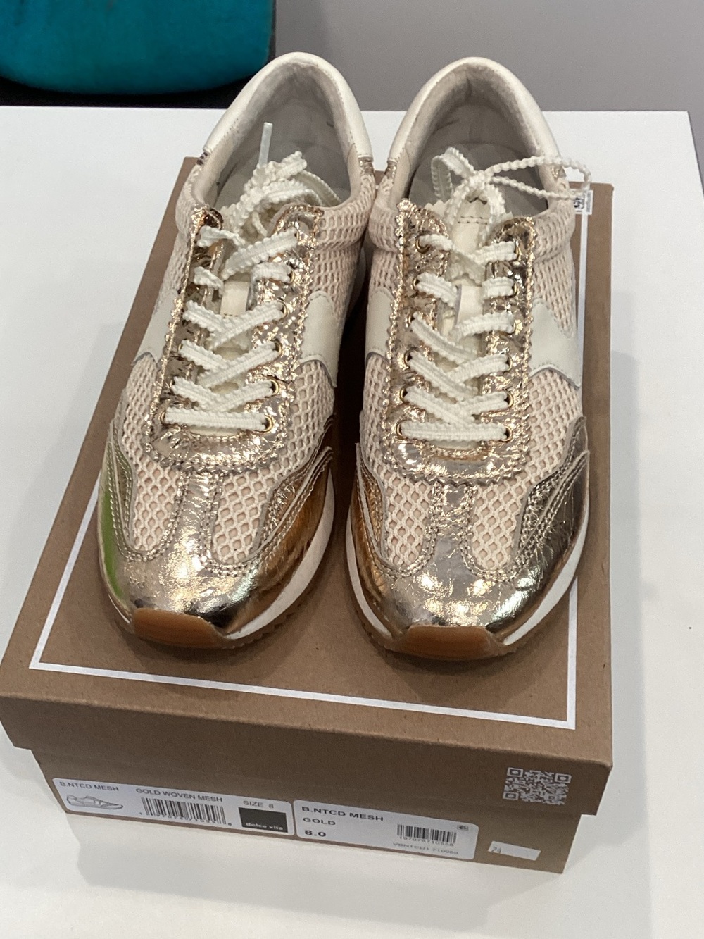 Dolce Vita Gold Metallic Mesh Sneaker with Cream Knit